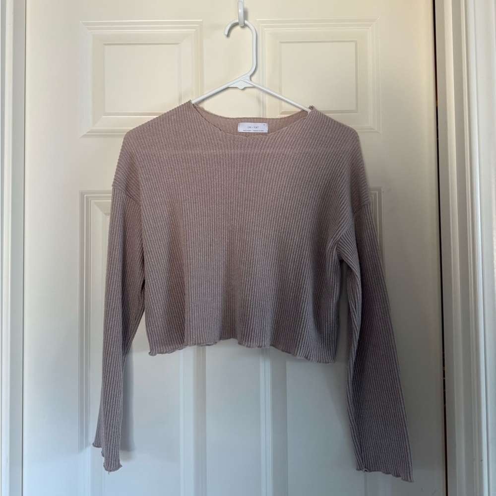 OAK + FORT Beige Ribbed Knit Crop Top